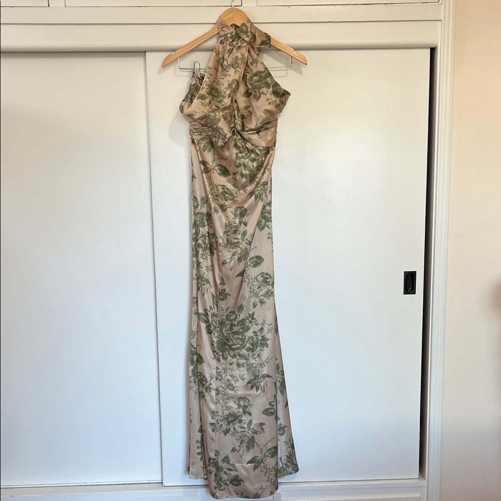 Reformation Strapless Veria Silk Dress - Blush with Green Print